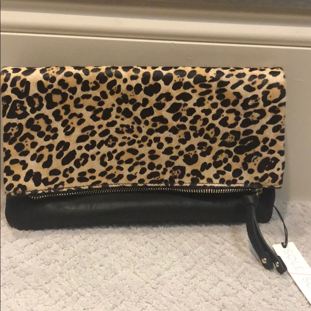 Sole society leopard print clutch with tags